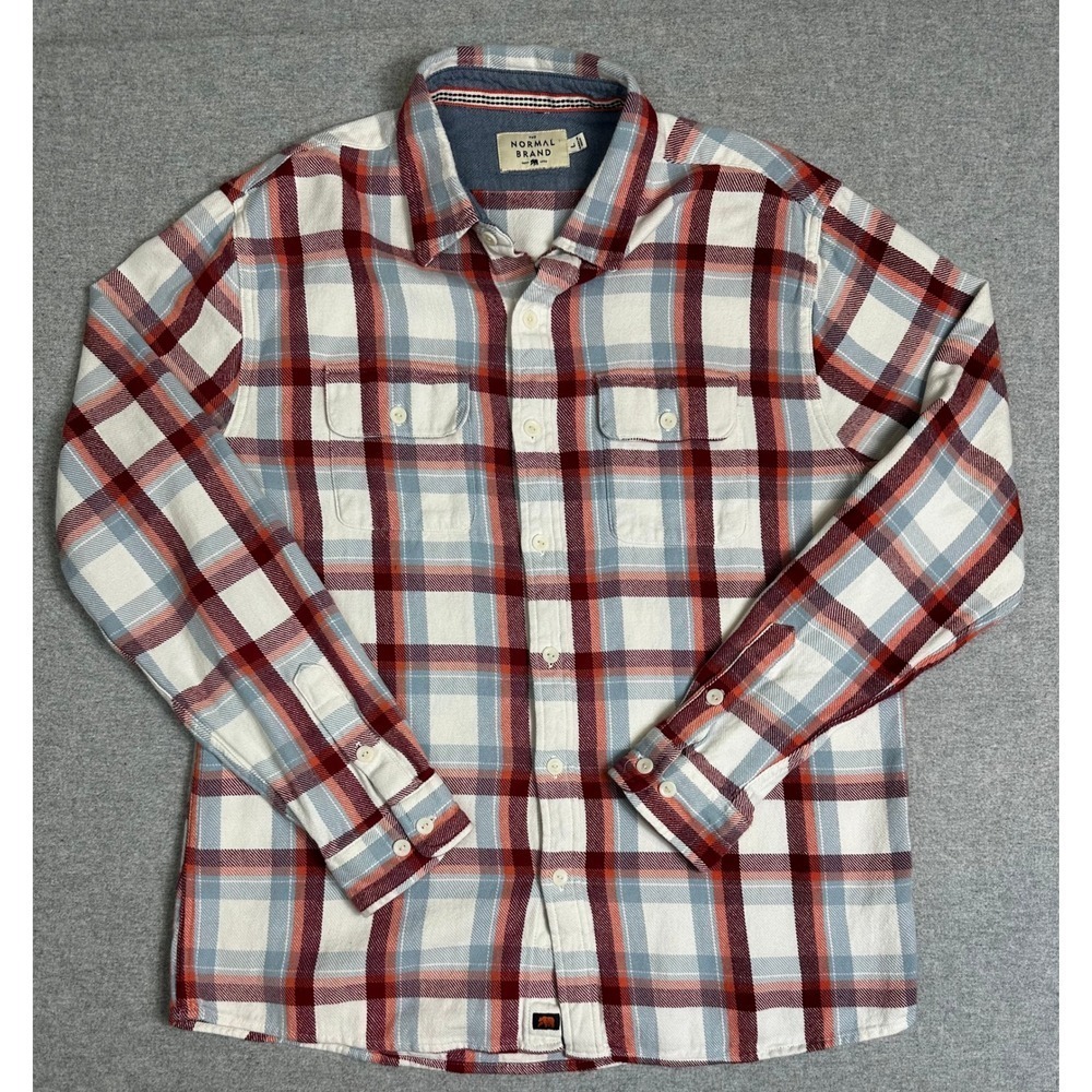 Normal Brand Mountain Flannel Shirt Mens Large Double Pocket Plaid Button Down